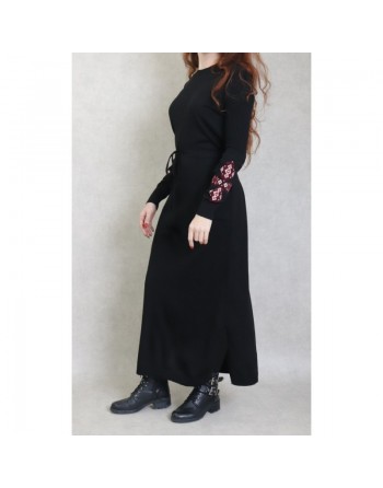 Robe longue en maille fine (Automne - Hiver) - Couleur Noir 