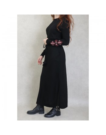 Robe longue en maille fine (Automne - Hiver) - Couleur Noir 