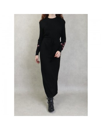 Robe longue en maille fine (Automne - Hiver) - Couleur Noir 