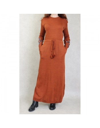 Robe longue en maille fine (Automne - Hiver) - Couleur Rouille 