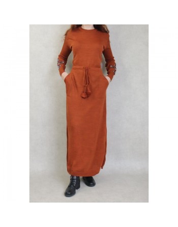 Robe longue en maille fine (Automne - Hiver) - Couleur Rouille 