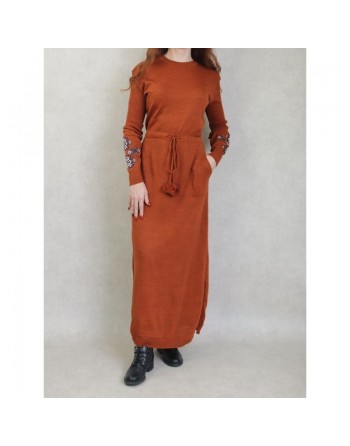 Robe longue en maille fine (Automne - Hiver) - Couleur Rouille 