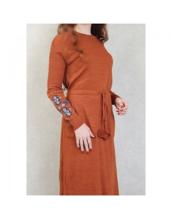 Robe longue en maille fine (Automne - Hiver) - Couleur Rouille 