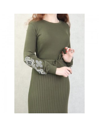 Robe longue en maille fine manche longue pour femme (Saison Automne - Hiver) - Couleur Kaki 