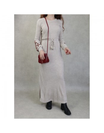 Robe longue en maille fine (Vêtement Automne - Hiver) - Couleur Crème 