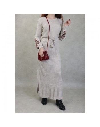 Robe longue en maille fine (Vêtement Automne - Hiver) - Couleur Crème 