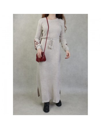 Robe longue en maille fine (Vêtement Automne - Hiver) - Couleur Crème 