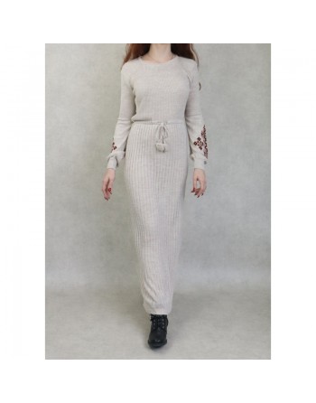 Robe longue en maille fine (Vêtement Automne - Hiver) - Couleur Crème 