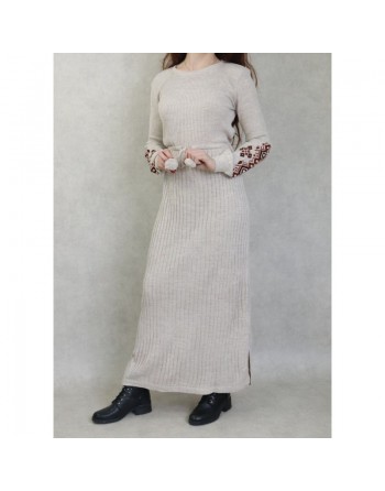 Robe longue en maille fine (Vêtement Automne - Hiver) - Couleur Crème 