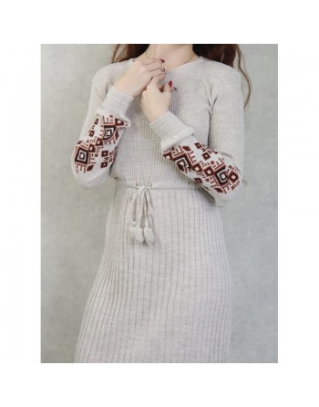 Robe longue en maille fine (Vêtement Automne - Hiver) - Couleur Crème 