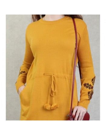 Robe longue en maille fine (Automne - Hiver) - Couleur Jaune moutarde 