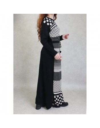 Robe en maille maxi-longue à motifs bicolore pour femme (Collection Automne-Hiver) - Couleur Noir et beige 