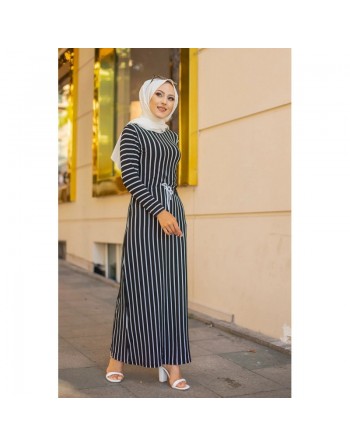 Robe maxi-longue à rayures noire (Vetement Hijab pour femme) 