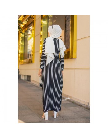 Robe maxi-longue à rayures noire (Vetement Hijab pour femme) 