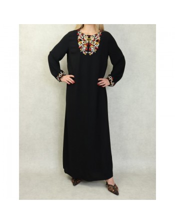 Robe manches longues avec broderie pour femme - Couleur Noir 
