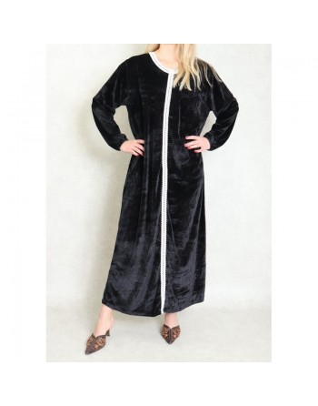 Robe arabe longue en velours avec broderie pour femme - Couleur Noir 