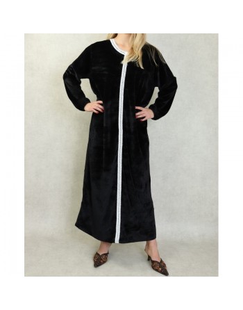 Robe arabe longue en velours avec broderie pour femme - Couleur Noir 