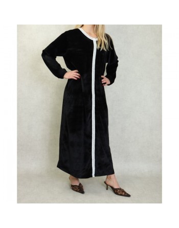 Robe arabe longue en velours avec broderie pour femme - Couleur Noir 
