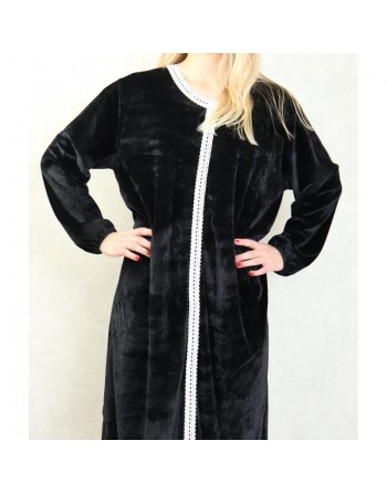 Robe arabe longue en velours avec broderie pour femme - Couleur Noir 