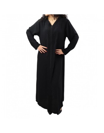 Robe longue à ouverture zip avec broderies et strass - Couleur Noir 