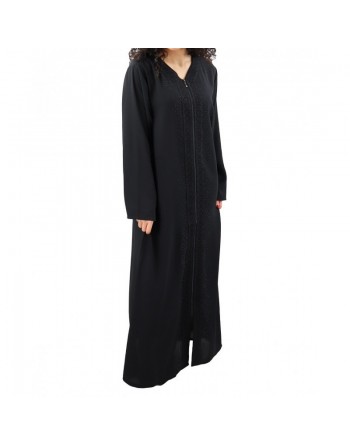 Robe longue à ouverture zip avec broderies et strass - Couleur Noir 