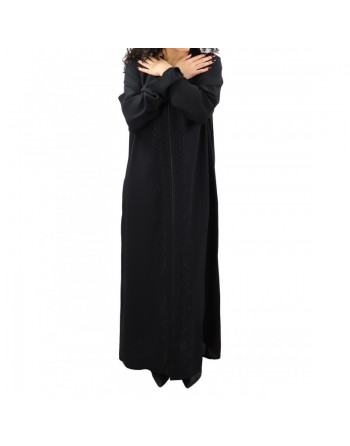Robe longue à ouverture zip avec broderies et strass - Couleur Noir 