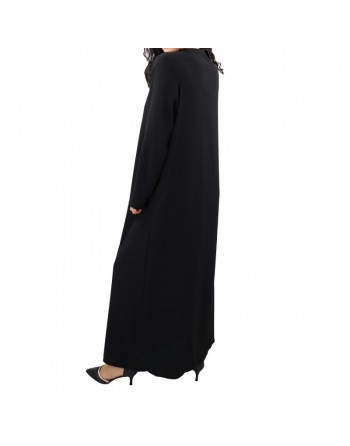 Robe longue à ouverture zip avec broderies et strass - Couleur Noir 