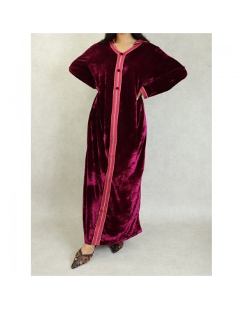 Robe Djellaba longue avec capuche pour femme (Automne Hiver) - Couleur Bordeaux 