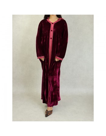 Robe Djellaba longue avec capuche pour femme (Automne Hiver) - Couleur Bordeaux 