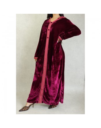 Robe Djellaba longue avec capuche pour femme (Automne Hiver) - Couleur Bordeaux 