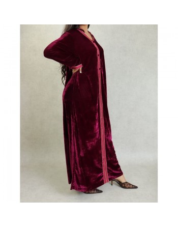 Robe Djellaba longue avec capuche pour femme (Automne Hiver) - Couleur Bordeaux 