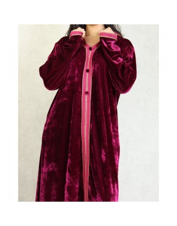 Robe Djellaba longue avec capuche pour femme (Automne Hiver) - Couleur Bordeaux 