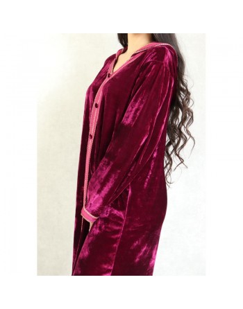 Robe Djellaba longue avec capuche pour femme (Automne Hiver) - Couleur Bordeaux 