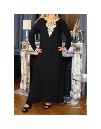 Robe longue style oriental avec borderie traditionnelle pour femme - Couleur Noir 