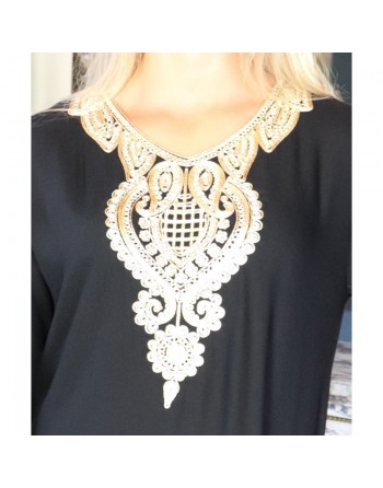 Robe longue style oriental avec borderie traditionnelle pour femme - Couleur Noir 