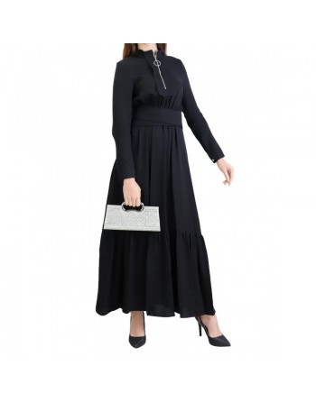 Robe longue style casual avec ceinture à nouer pour femme - Couleur Noir 