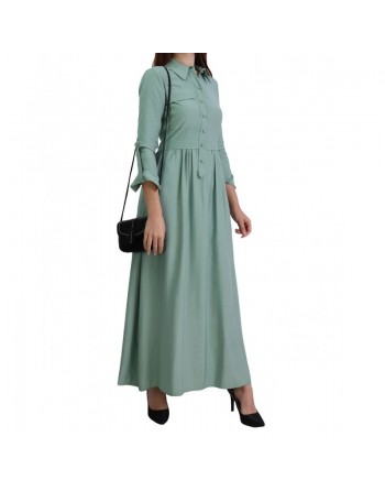 Robe casual longue boutonnée évasée pour femme - Couleur Vert amande 
