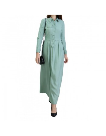 Robe casual longue boutonnée évasée pour femme - Couleur Vert amande 