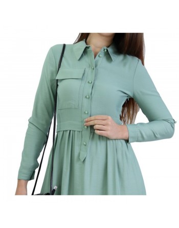 Robe casual longue boutonnée évasée pour femme - Couleur Vert amande 