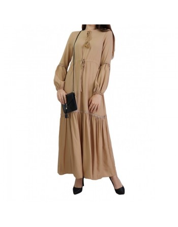 Robe longue, lien à la taille style chic et décontracté pour femme - Couleur beige 