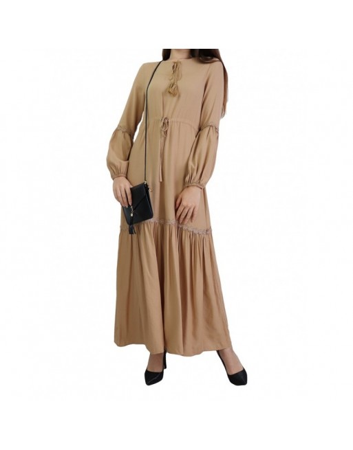 Robe longue, lien à la taille style chic et décontracté pour femme - Couleur beige Robe longue, lien à la taille style chic et décontracté pour femme - Couleur beige