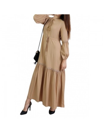 Robe longue, lien à la taille style chic et décontracté pour femme - Couleur beige 