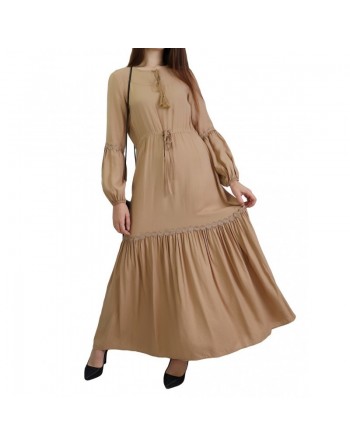 Robe longue, lien à la taille style chic et décontracté pour femme - Couleur beige 