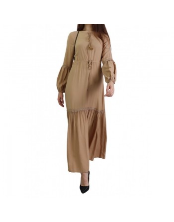 Robe longue, lien à la taille style chic et décontracté pour femme - Couleur beige 