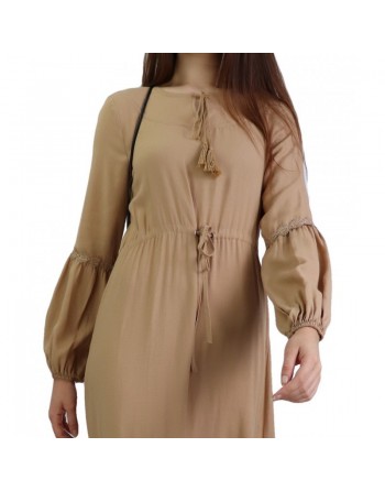 Robe longue, lien à la taille style chic et décontracté pour femme - Couleur beige 