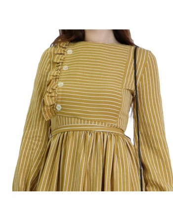 Robe casual longue évasée à rayures blanches pour femme - Couleur Moutarde 