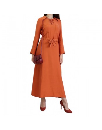 Robe fluide mi-saison pour femme avec manche ajustable - Couleur rouille 