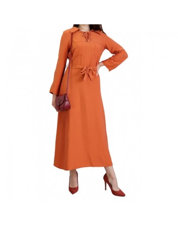 Robe fluide mi-saison pour femme avec manche ajustable - Couleur rouille 