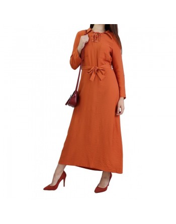 Robe fluide mi-saison pour femme avec manche ajustable - Couleur rouille 