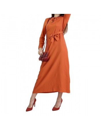 Robe fluide mi-saison pour femme avec manche ajustable - Couleur rouille 